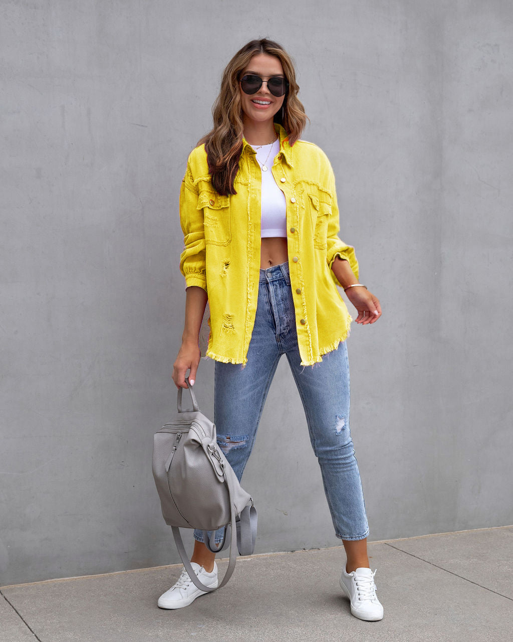 Veste femme décontractée style denim avec finitions effilochées ✨