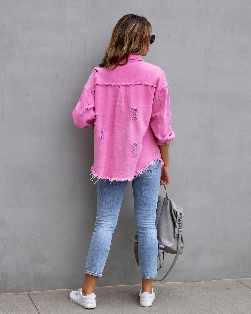 Veste femme décontractée style denim avec finitions effilochées ✨