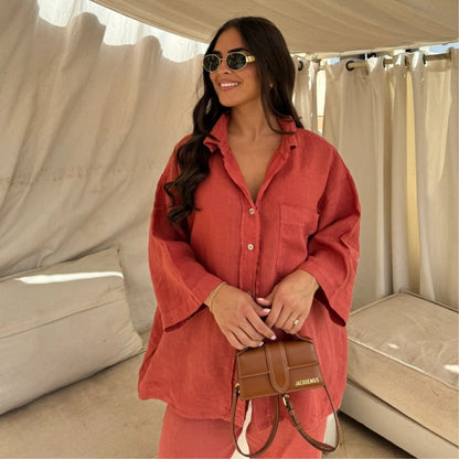 Ensemble femme décontracté chemise et pantalon fluide ✨