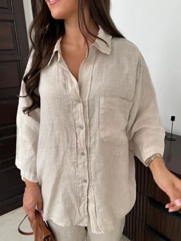 Ensemble femme décontracté chemise et pantalon fluide ✨