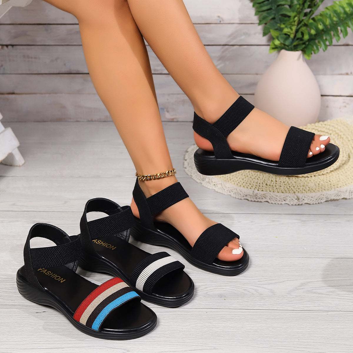 Sandales confortables à brides larges pour femme ✨