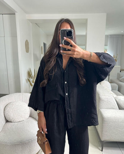 Ensemble femme décontracté chemise et pantalon fluide ✨