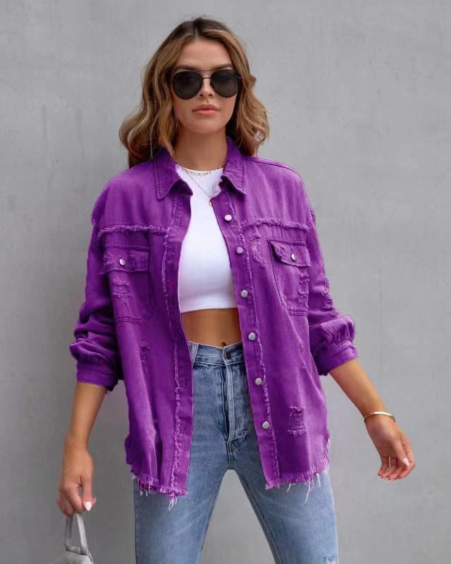 Veste femme décontractée style denim avec finitions effilochées ✨