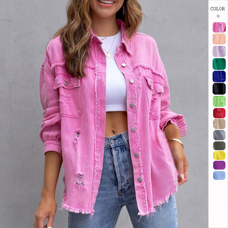 Veste femme décontractée style denim avec finitions effilochées ✨