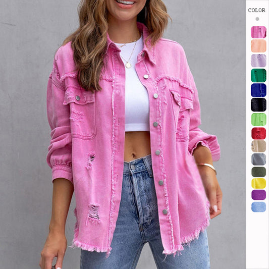 Veste femme décontractée style denim avec finitions effilochées ✨