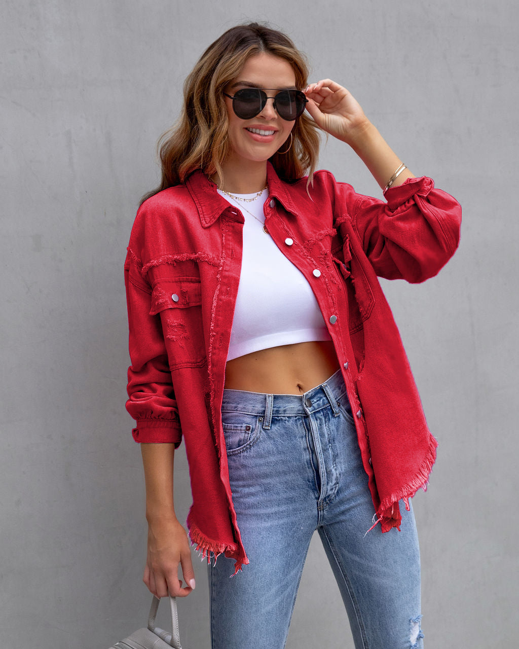 Veste femme décontractée style denim avec finitions effilochées ✨