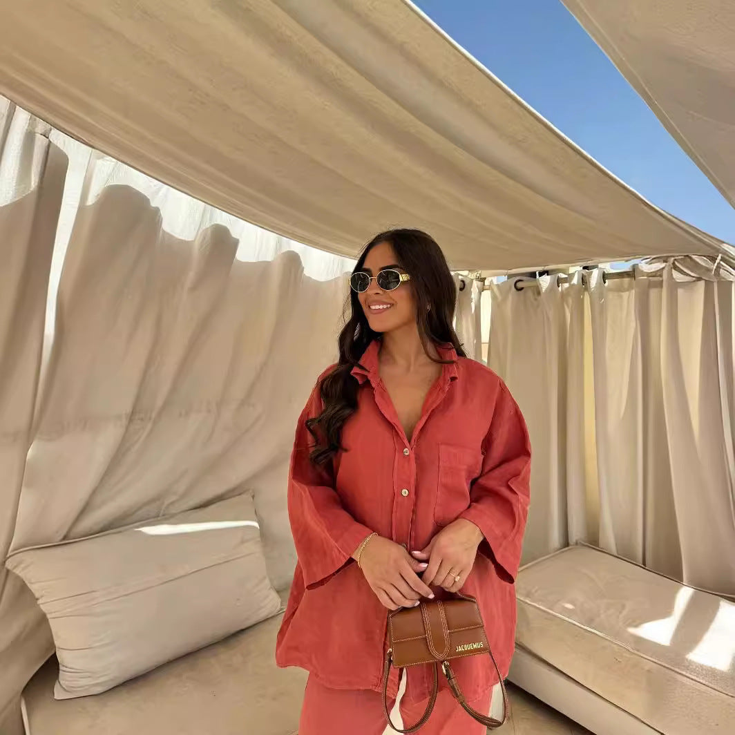Ensemble femme décontracté chemise et pantalon fluide ✨